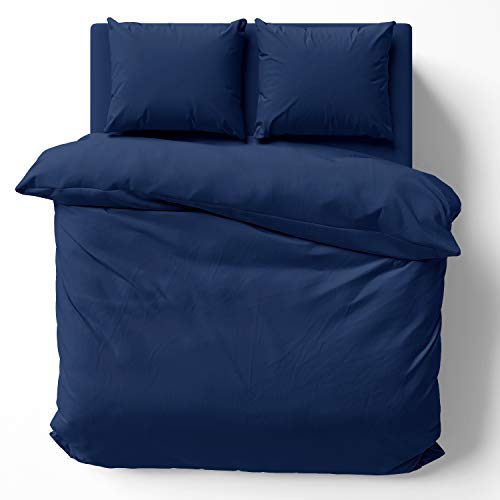 Alreya Parure de lit en satin de coton Mako 240 x 220 cm avec 2 taies d'oreiller 80 x 80 cm - 100 % coton avec fermeture éclair YKK - Housse de couette super douce certifiée Oeko-TEX® Standard - Bleu