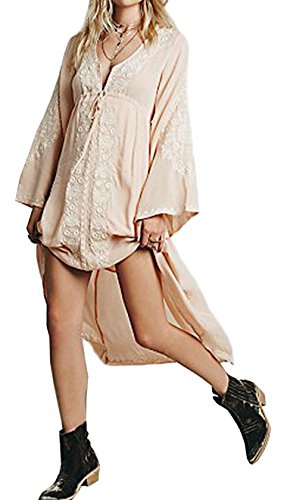 R.Vivimos Womens Cotton Embroidered High Low Long Dresses Small Peach