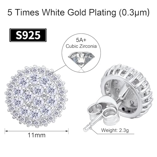 VEXXS S925 Diamond Stud Earrings for Men, 14K Real Gold Plated Iced Out Earrings Micro Pave 5A CZ Stones Men’s Studs, Hypoallergenic 925 Sterling Silver Studs2