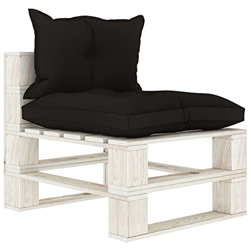 Xichuzi Sofá Central de palets para jardín Madera con Cojines Negros, Sofás para Patio, Sofa Exterior Jardin, Sofa Terraza, Muebles De Jardin Exterior