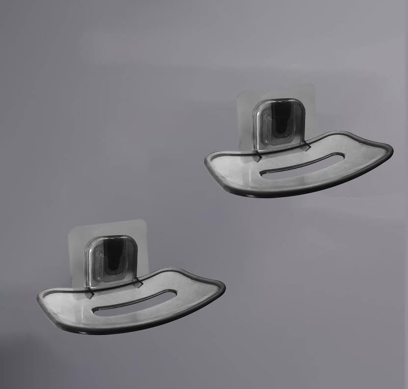 Image of KROYWEN Plastic Soap Holder for Bathroom | Soap Dish | Soap Holder for Shower Bathroom | Soap Case for Kitchen | Soap Stand for Bathroom Wall | Bathroom Accessories (Black Transparent) (Pack of 2)