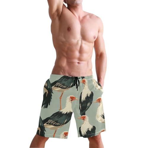 Men's Swim Trunks Quick Dry Swimming Shorts with Pocket Secretary Birds Pattern Swimsuit Trunks4