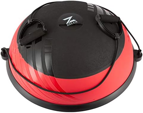 ZELUS 58cm Half Exercise Ball Stability Balance Board with Resistance Bands for Yoga Workouts, Half Dome Pilates Yoga Balance Ball Trainer with Foot Air Pump