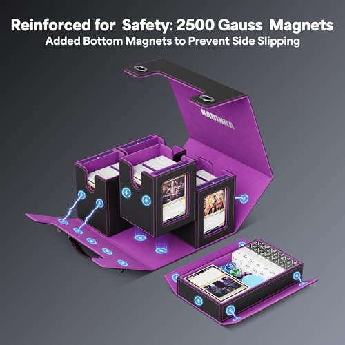 Image of Kabinka Commander Deck Box for MTG with Handle, Multi Deck Case with Large Dice Tray Fits 400+ Double-Sleeved Cards, 5 IN 1 TCG Card Storage Box with Commander Display, 35PT Card Holder (Black Purple)