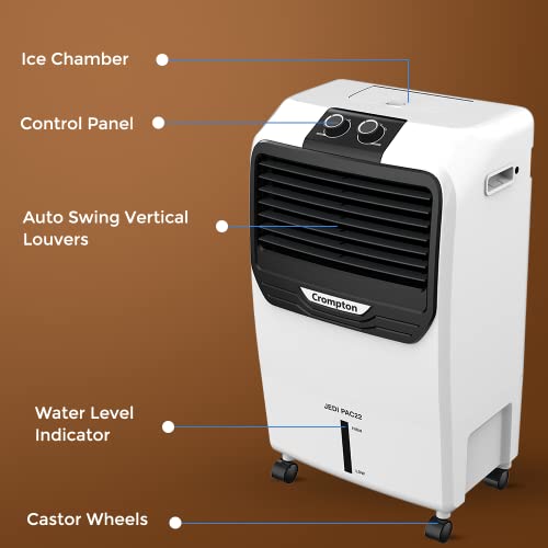 Image of Crompton Jedi PAC 22 Litre Personal Air Cooler for home | Honeycomb pads | 4-way Air Deflection | Ice Chamber | Everlast Pump | Inverter Compatible