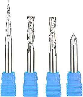Sinoprotools 4 Pcs Solid Carbide Carving Router Bit Set 1/4 Shank,Engraving Router Bits, CNC Carving End Mills,V Groove Spiral Tapered Milling Cutter,Engraving Tools for Wood Sign Making&Lettering
