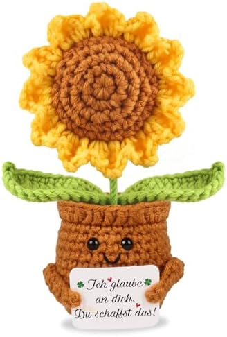 WenmthG Positive Sonnenblume Pocket Hug Glücksbringer Mutmacher Besserung Geschenk, Gestrickte Sonnenblume Anti Stress Geschenke Abschied Kollegen für Frauen Mann - 1 St