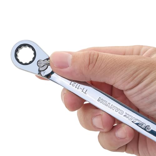 Image of BLACK CANYON 11 mm Ratchet Combination Wrench, 12-Point Box End & Hex Opening, Polished Steel Ratcheting Wrench with SAE & Metric Sizes