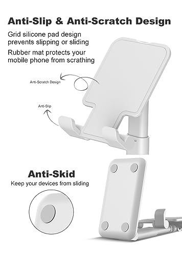 Image of Florican Height & Angle Adjustable Mobile Holder Stand for All Mobiles Upto 6.7 inch | Super Sturdy, Metal Base, Anti-Slip, Scratch Resistant, Portable Mobile Holder (White)
