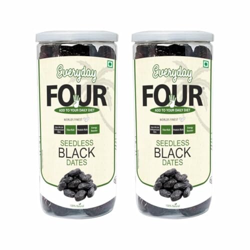 Image of Everyday Four Seedless Black Dates | All Natural Fresh Khajur with No Added Sugar | Healthy & Nutrition Free 800g Dry Fruits | Black Khajoor Rich in Protein & Vitamin Vegan Finest Dates