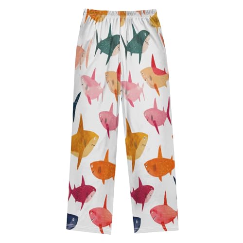 Playful Cute Sharks Colorful Pajama Pants Soft Lounge Sleepwear PJ Bottoms with Elastic Waist Ages 6–14 Years2