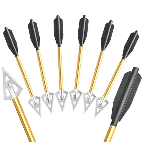 FQH 6PCS Sharp Blade Aluminum Crossbow Bolts - Hunting Arrows for Small Game, Target Practice & Outdoor (Golden)