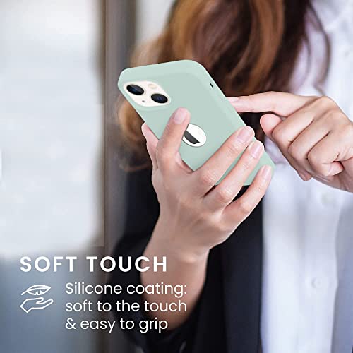 Image of Elzzi Microfiber Logo Cut Cover Compatible for iPhone 13 Case Liquid Silicone Covers Shockproof Back Cover with High Raised Camera Lips - Mint Green