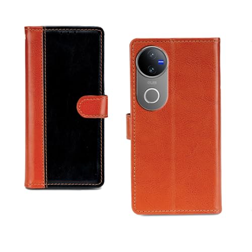 Image of Inktree Vivo V50 5G Flip Cover | Leather Finish | Complete Protection Flip Case for Vivo V50 5G - Camel and Black
