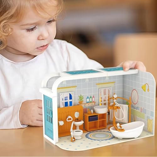 Puppenhaus Möbel Set Badezimmer, 18 Stück Miniatur Möbel Set Badewanne Toilette Waschbecken Schrank Kleiderbügel, Puppenhaus Zubehör Deko 1:12 Puppenhaus Deko für Kinder ab 3 Jahren