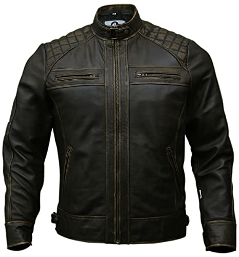 Image of Mens Genuine Leather Biker Jacket Black | Vintage Brown Distressed Lambskin Motorcycle Jackets for Men