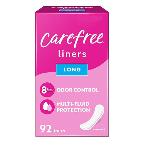 Carefree Panty Liners for Women, Long, Unwrapped, Unscented, 92ct | Pantiliners, Carefree Liners, Daily Liners for Women, Light Periods and Leaks, 8-Hour Odor Control | 92ct (Packaging May Vary)