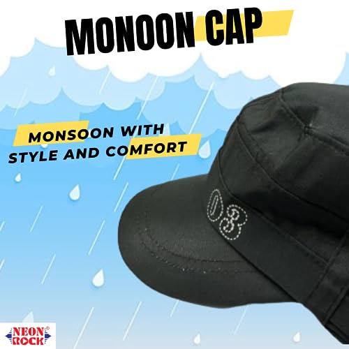 Image of NEON ROCK Premium Polyster Material Monsoon Cap with Waterproof Material for Hair, Head, Face Protection (Premium Black)