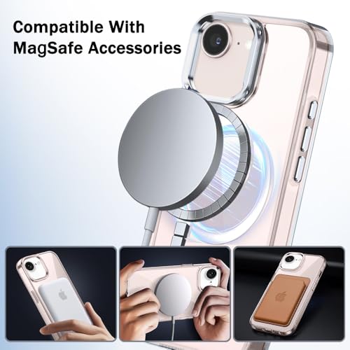 Image of TheGiftKart for iPhone 16e / iPhone 17e Case, Crystal Clear Hard Back Cover Compatible with MagSafe, Built-in Stand, Hybrid Shockproof Back Cover Case (PC & TPU, Transparent Clear)