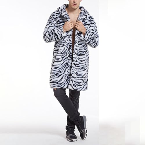 Owl's-Yard Men's Leopard Print Fluffy Faux Fur Coat Mens Winter Faux Fur Overcoat,Long Sleeve Long Thicken Jacket4