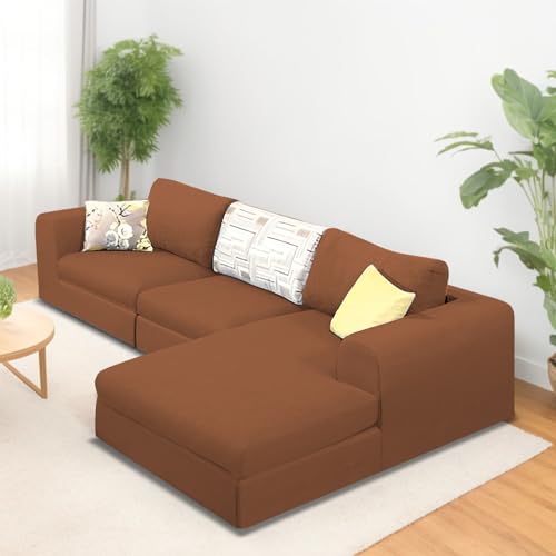 Image of Koza RHS 4 Seater L Shape Sofa Set for Living Room (Brown Fabric) Premium Fabric Sofa