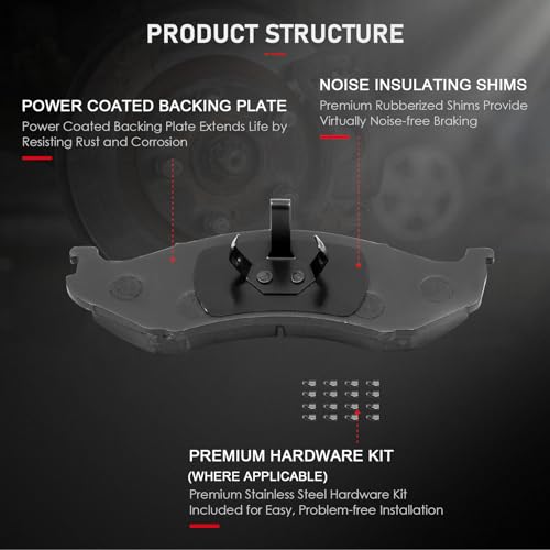 Image of CCIYU D477 Front Ceramic Disc Brake Pads Kit - 4PCS for Jeep Comanche 90-92, Cherokee 90-01, Grand Cherokee 93-98, Wagoneer 90, Wrangler 90-95, 97-06