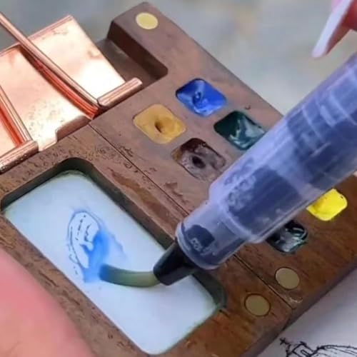 Image of DIANZHU Pocket Artist Watercolor Travel Set, Wooden Paint Palette Travel Kit, Mini Portable Watercolor Palette with Clip for Artists Painters Students (12 Colors 8 Grid Set 3 Brush Pen)