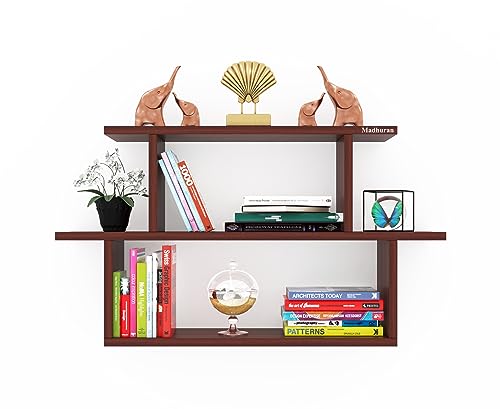 Image of Madhuran Engineered Wood Wall Mounted Books Shelf Stands Cabinet (Matte Teak) / Office Kitchen Bedroom Library Storage Living Room Bathroom Design Shelves