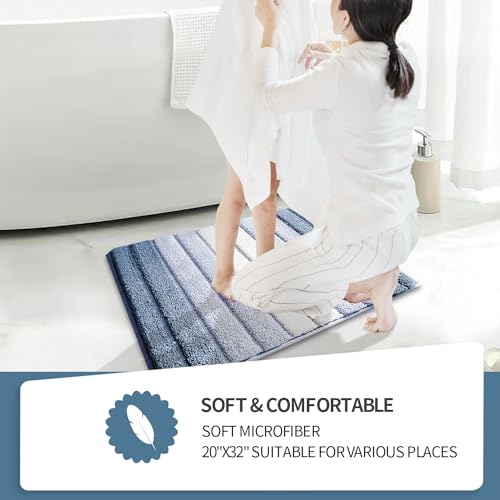 SiliPacks Bathroom Rugs 20"x32" Non-Slip Microfiber Carpet, Machine Washable Quick Dry Bath Mats for Bathroom, Bedroom and Kithchen -Blue