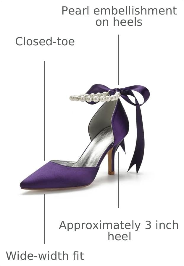 Image of Women's Pearl White Wedding Shoes for Bride High Heels Pointed Toe Bridal Shoes Satin Prom Party Dress Pumps Sandals