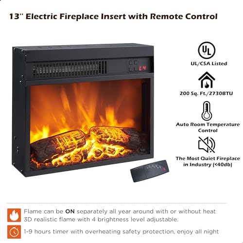 Nightstand with 13'' Electric Fireplace Heater & Charging Station, OKD 18'' Farmhouse Fireplace End Table w/Drawer, 800W Space Heater, Rustic Sofa Side Table for Bedroom, Living Room, Dark Rustic Oak