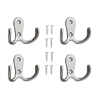 Xuamaea 4 Pcs Double Fork Vintage Coat and Hat Hook with 8 Screws,Heavy-Duty Metal Door Hook for Hanging Robes,Towels,Jackets,Shirts,Bags, and Hats-Matte Silver
