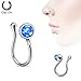 17GA Silver Tone Synthetic Opal Gem Clip On Fake Non No Piercing Nose Ring (Blue)