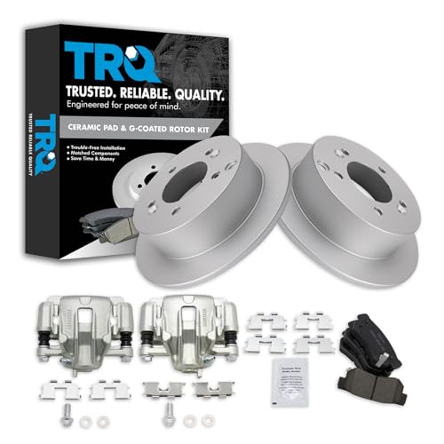 Image of TRQ Rear Brake Pad and Rotor Set Ceramic G Coated Rotors Calipers