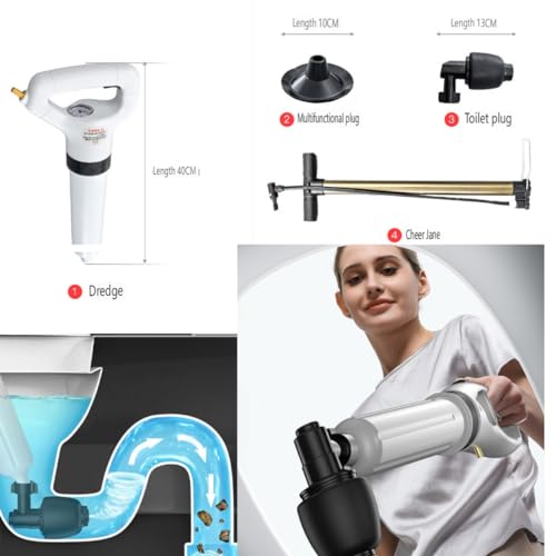 Desatascador de aire a presión alta para inodoro, desatascador de desagües, equipo manual neumático potente para limpieza de desagües con aire comprimido para cocina y baño miniatura 5