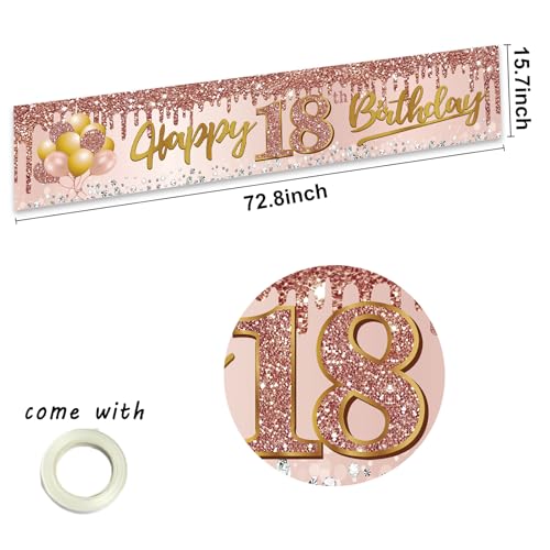 Image of Excelloon 18th Birthday Banner Decorations for Girls Women, Pink Rose Gold Happy 18 Birthday Yard Banner Party Supplies, 18 Year Old Teenager Bday Background Sign for Outdoor Indoor