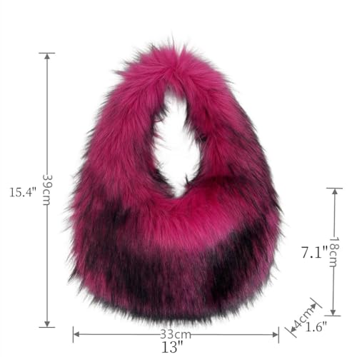 Image of Faux Fur Hobo Shoulder Bag for Women - Large Cute Fluffy Tote Plush Handbag Y2K Furry Purse