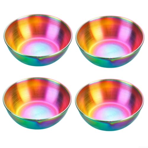 Stainless Steel Sauce Dishes Set of 4, Small Dipping Bowls for Condiments Appetizer Plates Saucers Bowl, Versatile Kitchen Serving Containers for Soy Sauce Nuts Snacks BBQ Party(Colourful)