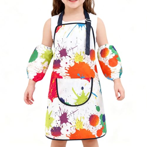Delantal de cocina para niños, babero ajustable con mangas, delantal de pintura para niños de 2 a 12 años, para hornear, cocinar, comer, aula, hogar, jardín, cocina, al aire libre, escuela