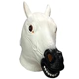 ZDOVLZZPON Elegant White Horse Latex Head Mask for Enchanting Costumes and Imaginative Play - Unleash Your Inner Stallion!