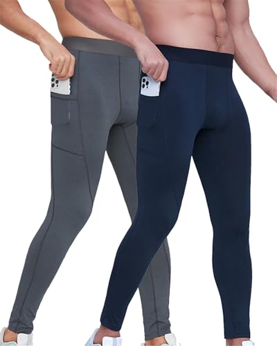 WISREMT 2 Piezas Pantalones de compresión para Hombre Equipo frío Capa Base Athletic Workout Leggings Mallas Pantalones de esquí Ropa Interior