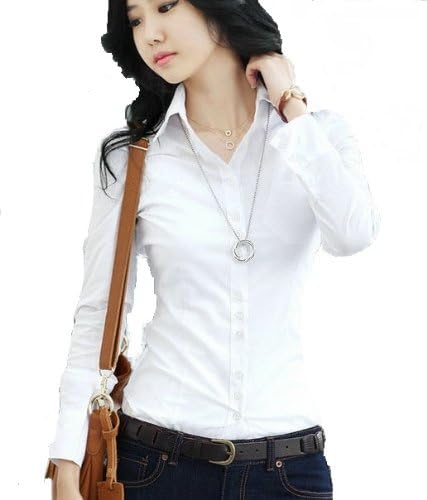 Amazon 大流行 Yシャツ レディース カジュアル 長袖 シンプル シャツ ブラウス ホワイト S Mサイズ Sサイズ シャツ ブラウス 通販