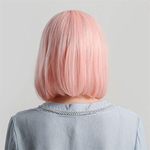 gazechimp Mulheres Bonitos Em Linha Reta Rosa Bob Perucas Partido Cosplay Resistente Ao Calor Peruca