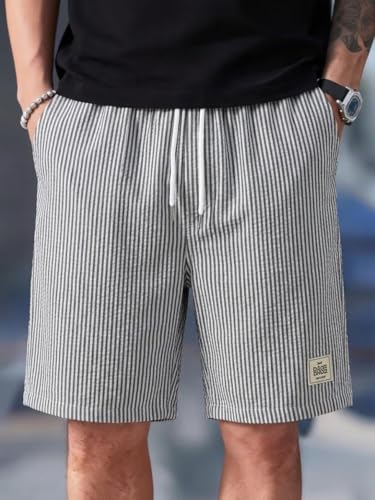 Image of Men's Cotton Casual Shorts |Striped Half Pants for Men |Comfortable | Elastic Waist with Drawstring | Lightweight & Comfortable for Beach Vacations, Casual Daily Outings & Sleepwear Bermuda Shorts