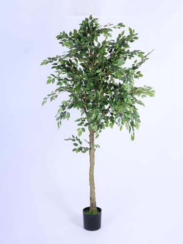 Image of ARICK DECOR 6.5Ft Large Artificial Ficus Tree - 6.5ft Tall Faux Lush Fig Tree with Natural Wood Trunk in Pot - Realistic Greenery for Living Room, Office, Hotel & Indoor Decor (99.7W x 200H cm)
