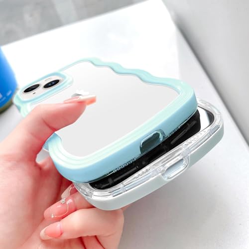 Image of MIDOS Back Cover Compatible with iPhone 15, Cute Curly Wave Frame Clear Case for Girls Women, Transparent Soft Silicone TPU Bumper Shockproof Protective Cover for iPhone 15 (Blue)