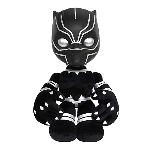 Marvel Black Panther Plush 11-Inch Figure, Heart of Wakanda T'Challa with Soft Body Plus Lights and Sounds