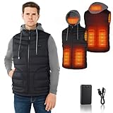 Chaleco Calefactable Hombre Chaleco Calefactable Con Capucha Chaqueta Calefactable Hombre 3 Ajustable de la temperatura Con batería de 16.000 mAh Acampar Actividades al Aire Libre (M, Gris)