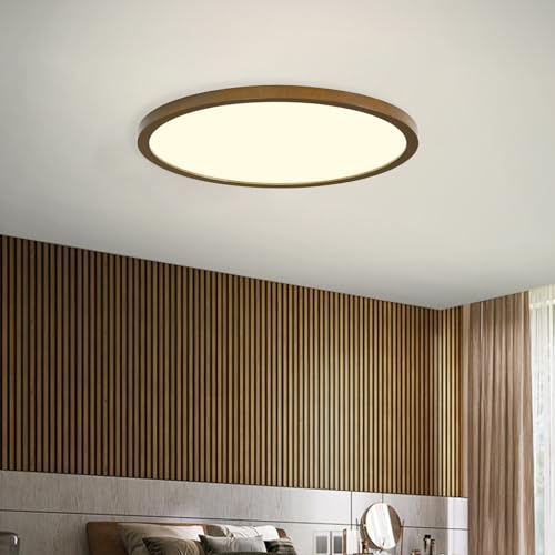 Plafonnier LED en bois massif de noyer 50cm dimmable avec télécommande pour salon
