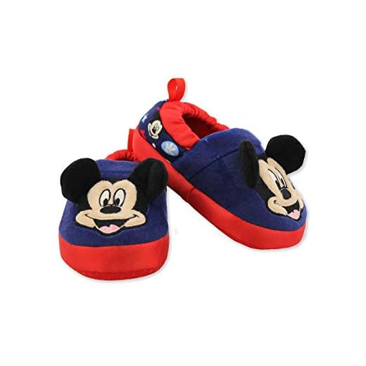 Mickey Mouse Toddler Boy's Plush A-Line Slippers with 3D Ears (5-6 M US Toddler, Navy)